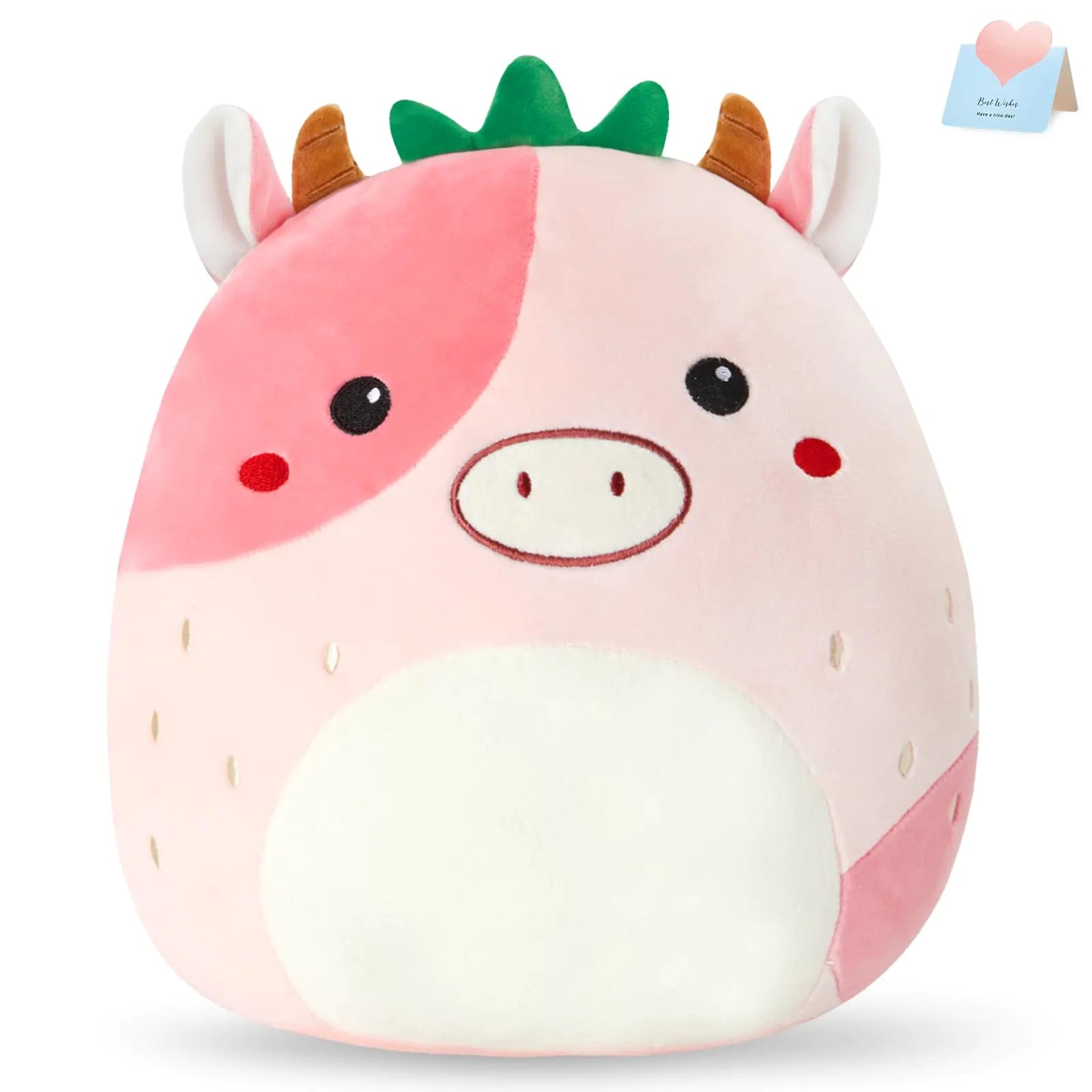 CozyWorld 12" Strawberry Cow Plush Pillow Stuffed Animals for boys and girls