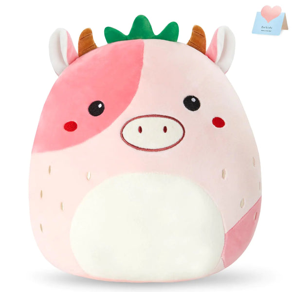 CozyWorld 12" Strawberry Cow Plush Pillow Stuffed Animals for boys and girls
