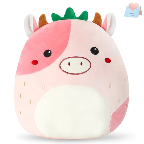CozyWorld 12" Strawberry Cow Plush Pillow Stuffed Animals for boys and girls