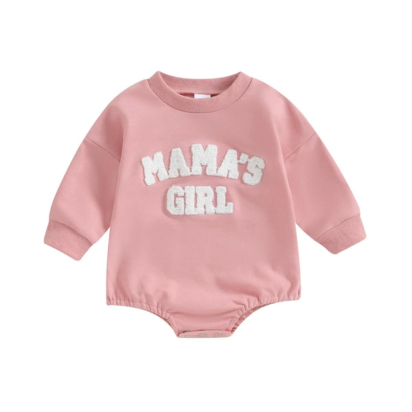 Multitrust Toddler Baby Girl Clothes Embroidery Mamas Girl Sweatshirt Romper Oversized Bodysuit Onesie Infant Baby Girls Outfit (Mamas Girl Pink 3-6 Months)