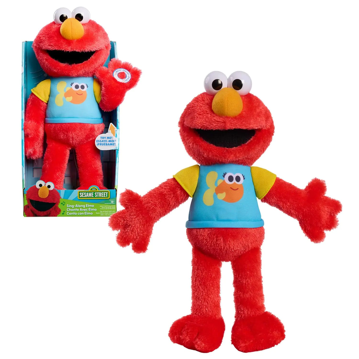 Just Play Sesame Street 13-inch Sing-Along Plush Elmo with Lights and Sounds Super-Soft and Huggable Kids Toys for Ages 18 Month