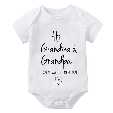 WOOYONGING Hi Grandma and Grandpa I Cant Wait To Meet You Pregnancy Announcement Infant Baby Bodysuit