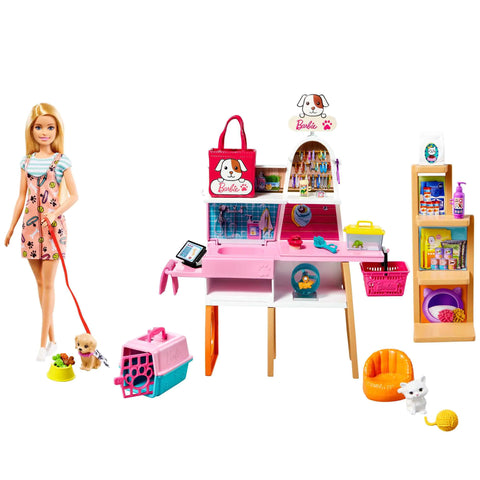 Barbie Doll & Playset Pet Boutique with 4 Pets Color-Change Grooming Feature & 20+ Themed Accessories