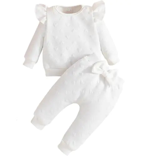 Yaopelky Toddler Baby Girls Outfits Long Sleeve Sweatshirt Top and Pants with Bow Tie Infant  Set (White 9-12 Months)