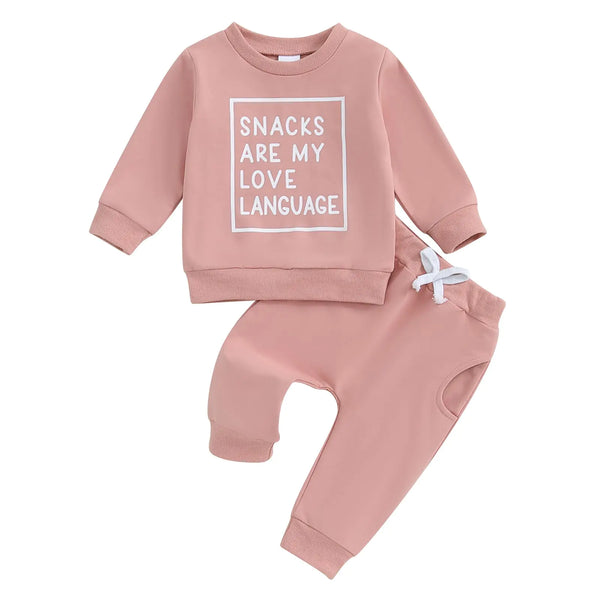 Rtnnsbbfcm Newborn Baby Girl  Long Sleeve Letter Print Crewneck Sweatshirt and pants  2Pcs Outfit (B-pink6-12 Months)