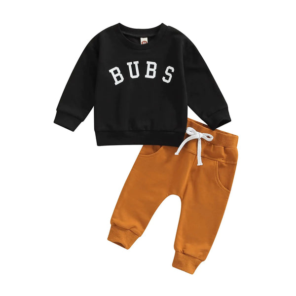 BeQeuewll  Baby Boy and Toddler 2pcs Letter Print Crewneck Sweatshirt and Pants (BUBS 2-3 Years)