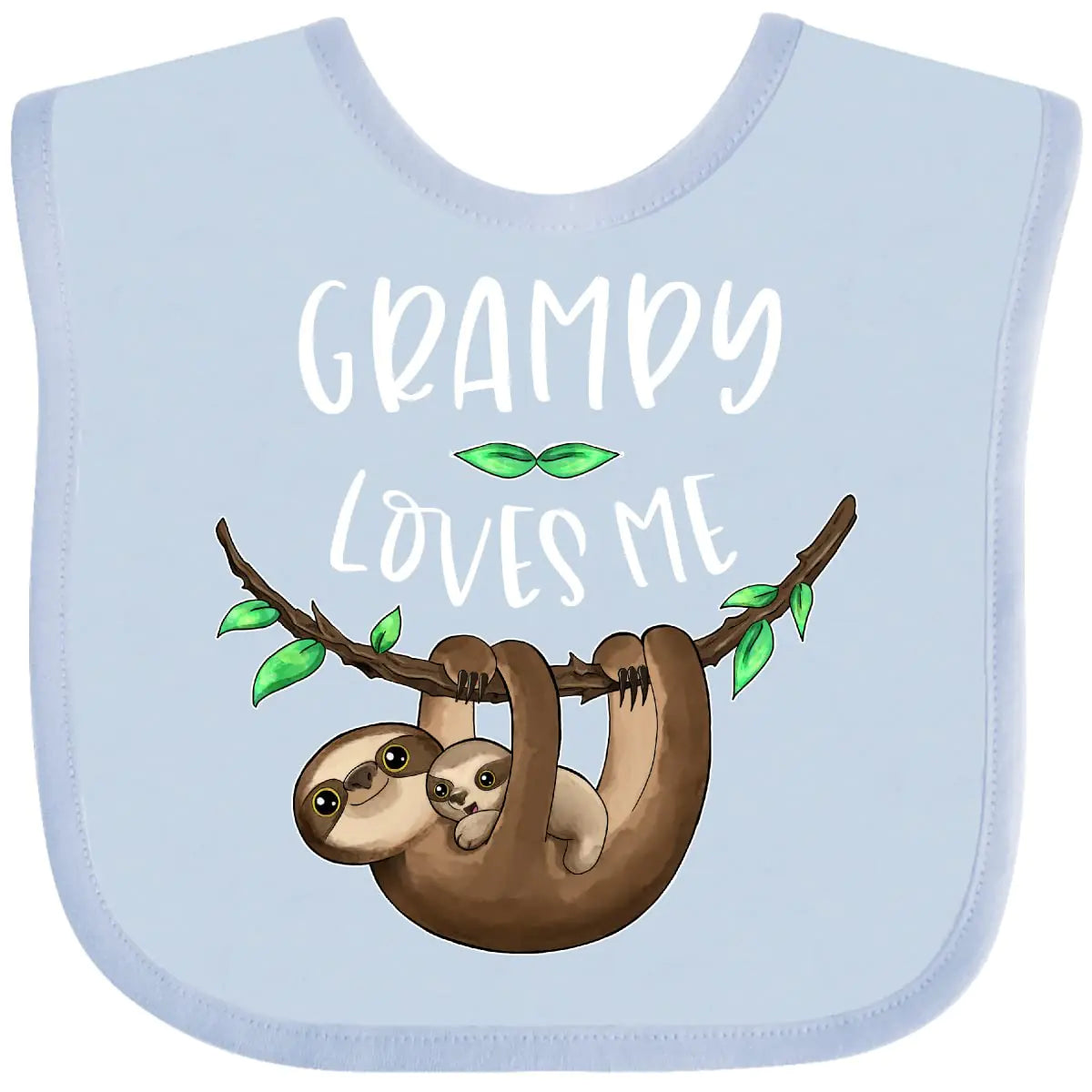 inktastic Grampy Loves Me Cute Sloth and Baby Baby Bib Light Blue