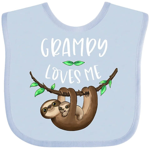 inktastic Grampy Loves Me Cute Sloth and Baby Baby Bib Light Blue