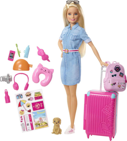 Barbie Dreamhouse Adventures Doll & Accessories Travel Set with Blonde Fashion Doll Puppy & 10+ Pieces Suitcase Opens & Closes