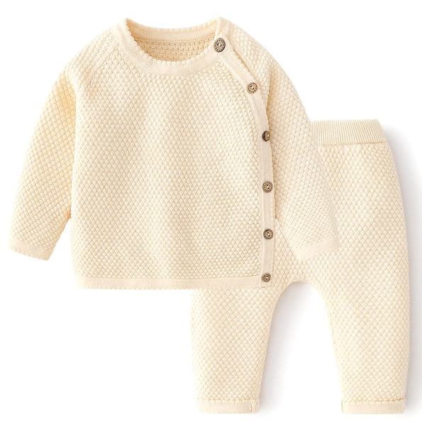 Toddler Baby Boys Girls Sweater Set Newborn Knit Crochet Outfit Pants Clothes Long Sleeve Pullover Sweatshirt Tops Beige