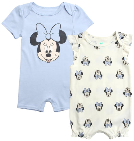 Disney Baby Girls Romper - 2 Pack Ruffled Short Sleeve Baby Jumpsuit Romper