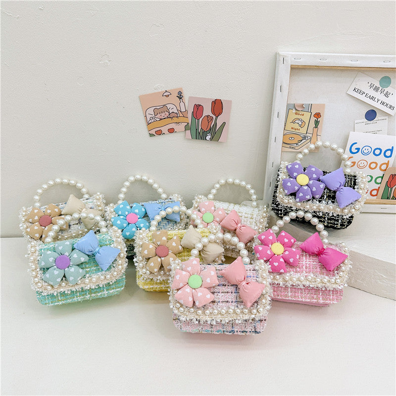 Girls’ 3D Flower And Bow Canvas Crossbody Handbag