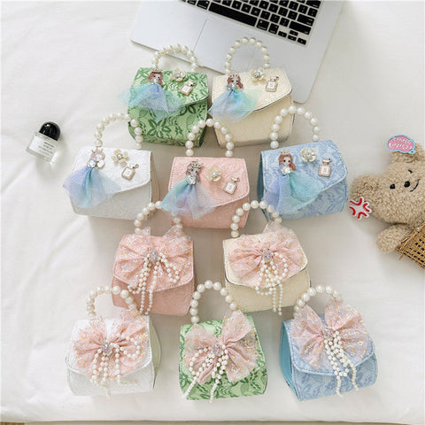 Stylish Floral Girls’ Portable Beaded Crossbody Handbag