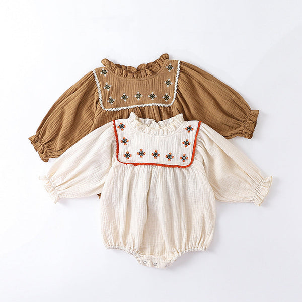 Floral Embroidered Design Long Sleeve Onesies