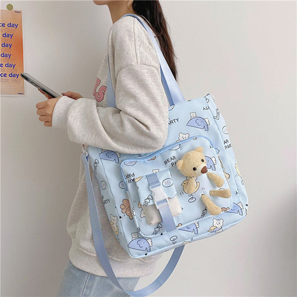 Children's Lightweight Portable Cute Teddy Design Canvas Shoulder Bag
