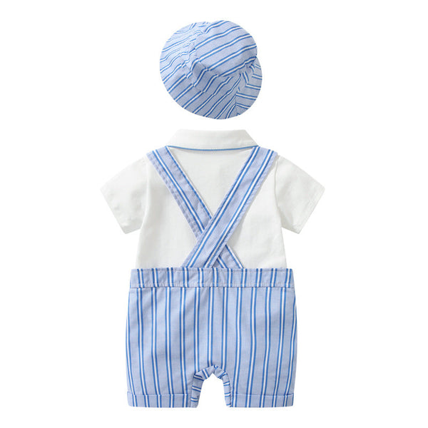 Baby Boy Lapel Solid Bodysuit Combo Striped Graphic Overall Sets