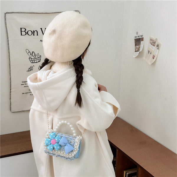 Girls’ 3D Flower And Bow Canvas Crossbody Handbag