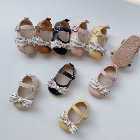 Floral Embroidery Bow Toddler Soft-Sole Anti-Slip Walking Shoes