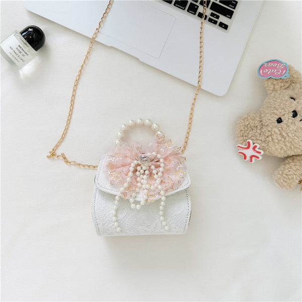 Stylish Floral Girls’ Portable Beaded Crossbody Handbag
