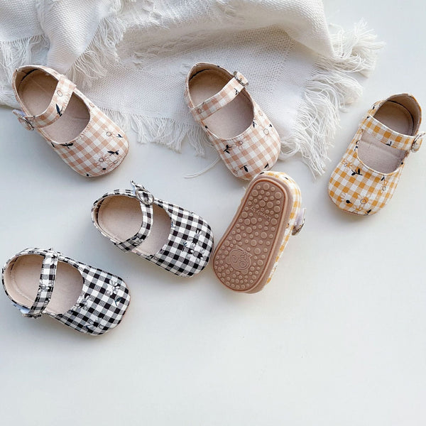 Baby Girl Floral Plaid Toddler Soft-Sole Anti-Slip Walking Shoes