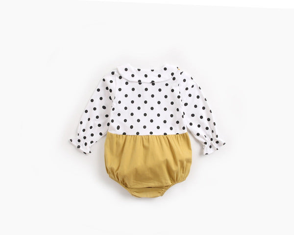 Polka Dot Pattern Collar Design Fake Two Piece Backless Long Sleeve Onesies