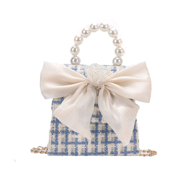Stylish Girls’ Portable Beaded Bow-Tie Crossbody Handbag With Bow