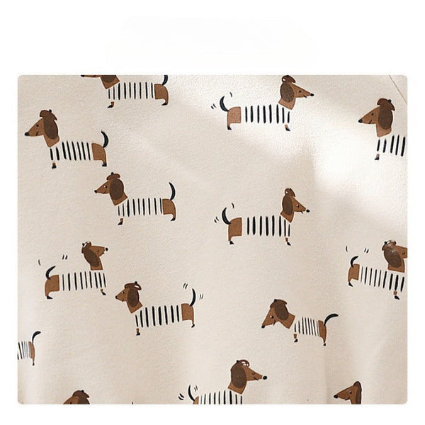 Baby Cartoon Dog Print Pattern Zipper Front Design Quality Warm Jumpsuit