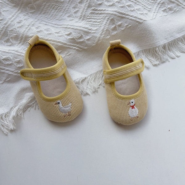 Baby Girl Duck Stitched  Embroidery Toddler Soft-Sole Anti-Slip Walking Shoes