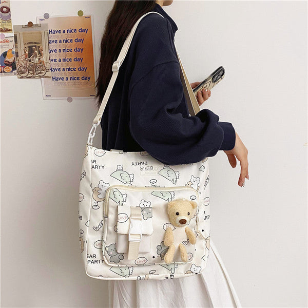 Children's Lightweight Portable Cute Teddy Design Canvas Shoulder Bag