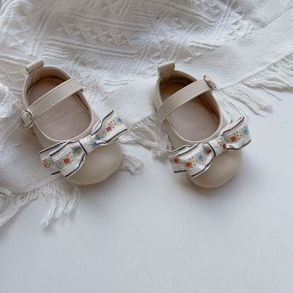 Floral Embroidery Bow Toddler Soft-Sole Anti-Slip Walking Shoes