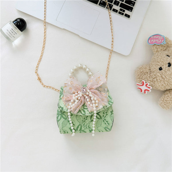 Stylish Floral Girls’ Portable Beaded Crossbody Handbag