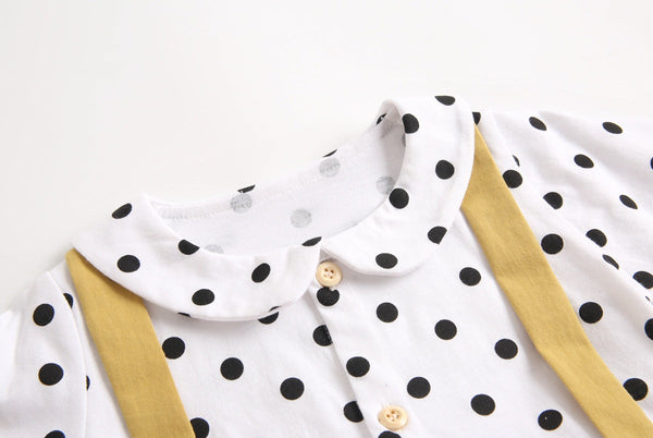Polka Dot Pattern Collar Design Fake Two Piece Backless Long Sleeve Onesies