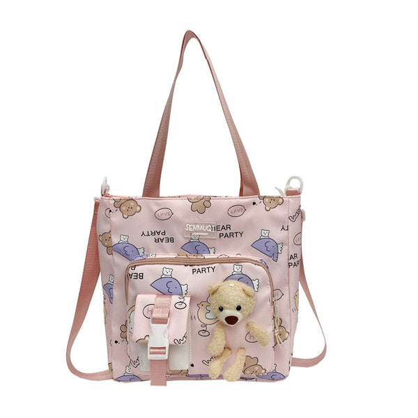 Children's Lightweight Portable Cute Teddy Design Canvas Shoulder Bag