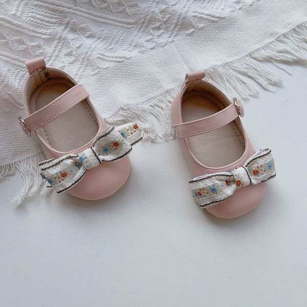 Floral Embroidery Bow Toddler Soft-Sole Anti-Slip Walking Shoes