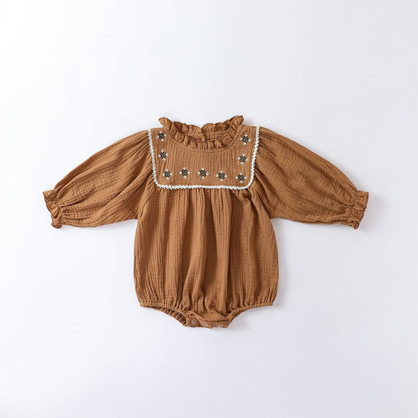 Floral Embroidered Design Long Sleeve Onesies
