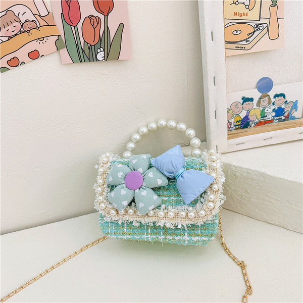 Girls’ 3D Flower And Bow Canvas Crossbody Handbag