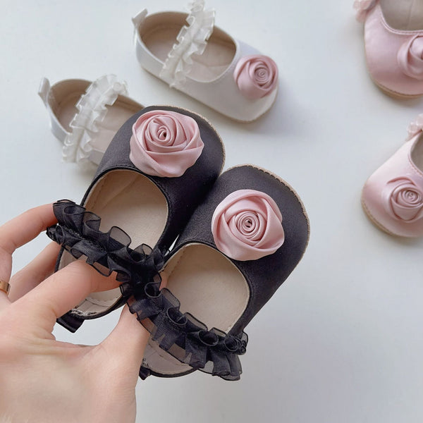 Rose Flower Ruffle Lace Toddler Soft-Sole Anti-Slip Walking Shoes