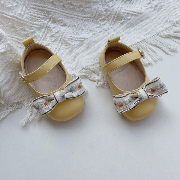 Floral Embroidery Bow Toddler Soft-Sole Anti-Slip Walking Shoes