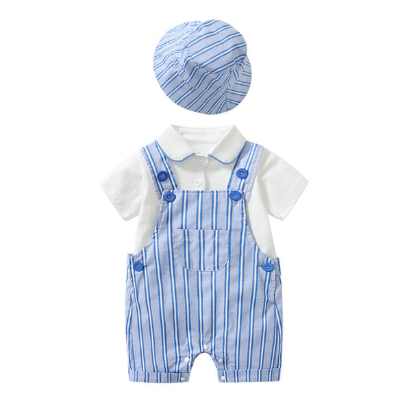 Baby Boy Lapel Solid Bodysuit Combo Striped Graphic Overall Sets