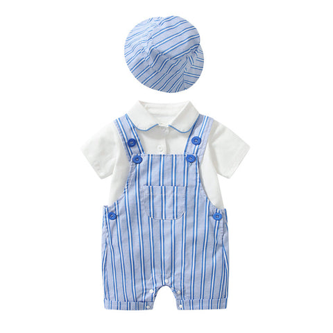 Baby Boy Lapel Solid Bodysuit Combo Striped Graphic Overall Sets