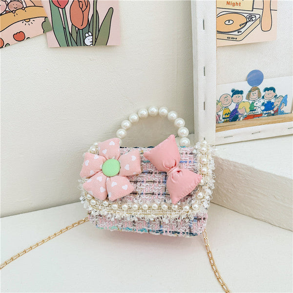 Girls’ 3D Flower And Bow Canvas Crossbody Handbag