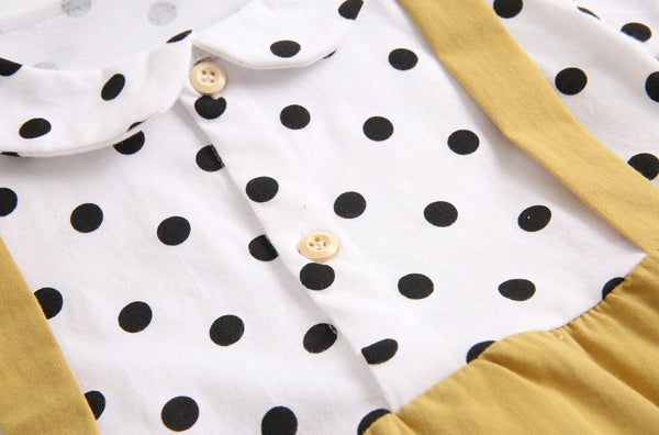Polka Dot Pattern Collar Design Fake Two Piece Backless Long Sleeve Onesies