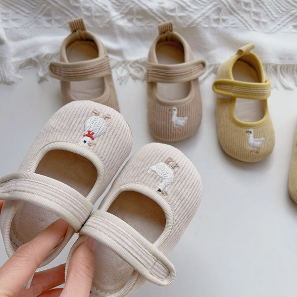 Baby Girl Duck Stitched  Embroidery Toddler Soft-Sole Anti-Slip Walking Shoes