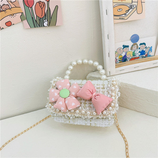Girls’ 3D Flower And Bow Canvas Crossbody Handbag