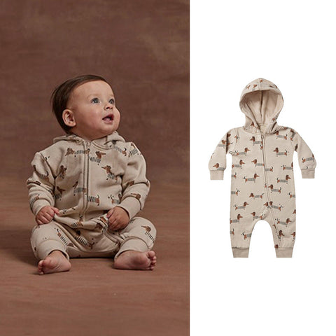 Baby Cartoon Dog Print Pattern Zipper Front Design Quality Warm Jumpsuit