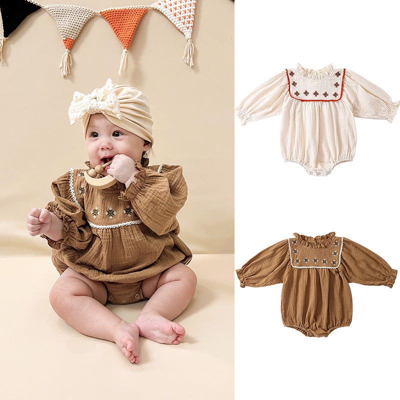 Floral Embroidered Design Long Sleeve Onesies