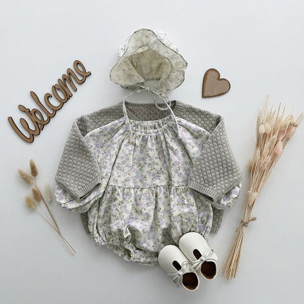Floral Graphic Long Sleeve Cotton Bodysuit With Hat