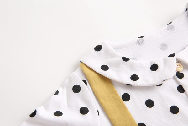 Polka Dot Pattern Collar Design Fake Two Piece Backless Long Sleeve Onesies