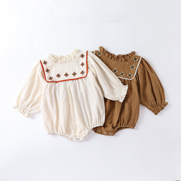 Floral Embroidered Design Long Sleeve Onesies