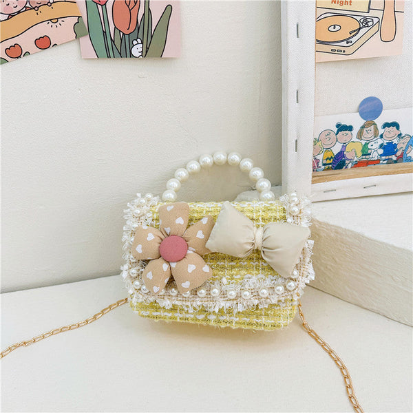 Girls’ 3D Flower And Bow Canvas Crossbody Handbag